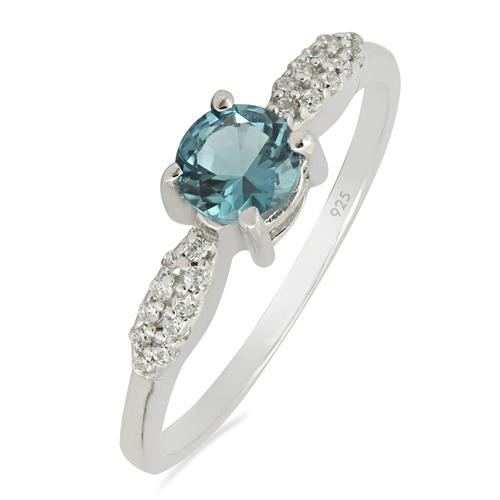 STERLING SILVER NATURAL SWISS BLUE TOPAZ GEMSTONE CLASSIC RING