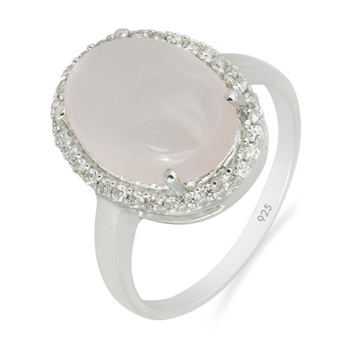 REAL ROSE QUARTZ GEMSTONE HALO RING IN STERLING SILVER