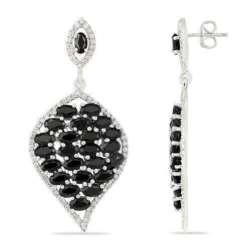 BUY STERLING SILVER NATURAL BLACK SAPPHIRE GEMSTONE CLUSTER EARRINGS