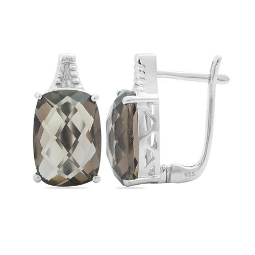 REAL SMOKY GEMSTONE BIG STONE EARRINGS IN STERLING SILVER