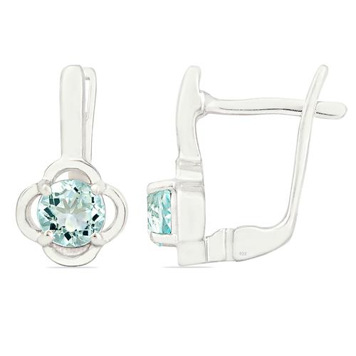 925 SILVER REAL SKY BLUE TOPAZ GEMSTONE EARRINGS 