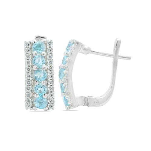 NATURAL SKY BLUE TOPAZ MULTI GEMSTONE EARRINGS IN STERLING SILVER