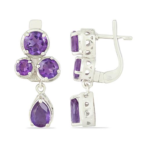 BUY AFRICAN AMETHYST MULTI GEMSTONE EARRINGS IN STERLING SILVER