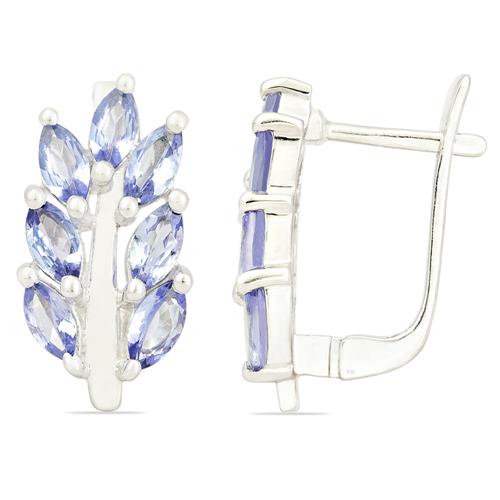 BUY 925 SILVER NATURAL TANZANITE GEMSTONE LEAF EARRINGS 