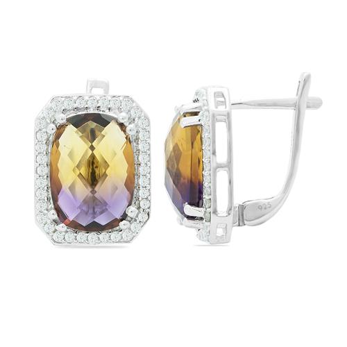 BUY STERLING SILVER SYNTHETIC AMETRINE GEMSTONE HALO EARRINGS