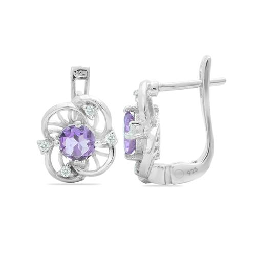 BUY BRAZILIAN AMETHYST GEMSTONE CLASSIC EARRINGS IN 925 SILVER