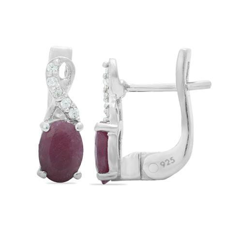 BUY STERLING SILVER NATURAL RUBY GEMSTONE CLASSIC EARRINGS