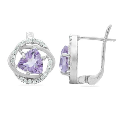 BUY BRAZILIAN  AMETHYST GEMSTONE CLASSIC EARRINGS IN 925 SILVER