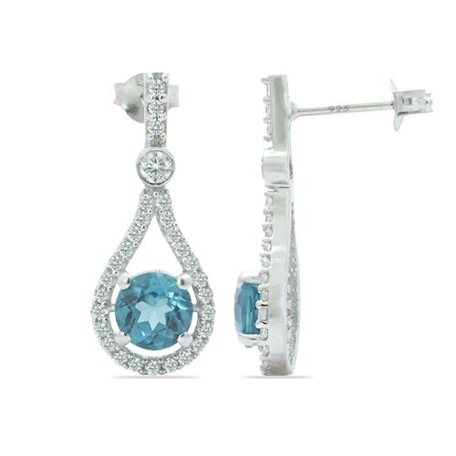 BUY REAL LONDON TOPAZ GEMSTONE CLASSIC EARRINGS IN STERLING SILVER