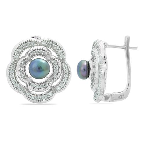 STERLING SILVER NATURAL BLACK PEARL GEMSTONE EARRINGS