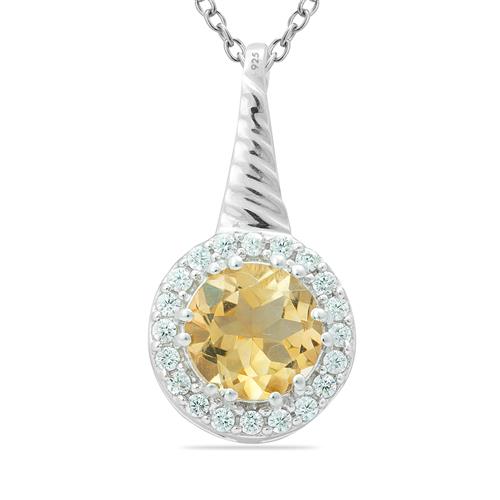 BUY STERLING SILVER NATURAL CITRINE GEMSTONE HALO PENDANT