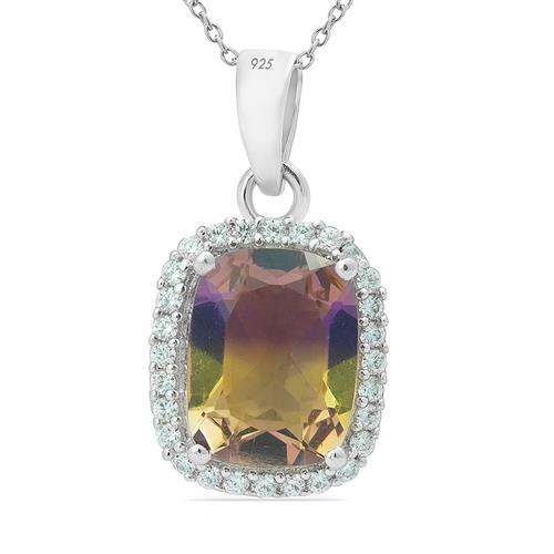 BUY STERLING SILVER SYNTHETIC AMETRINE GEMSTONE HALO PENDANT