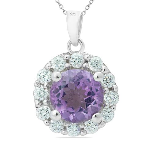 BUY 925 SILVER BRAZILIAN AMETHYST GEMSTONE HALO PENDANT