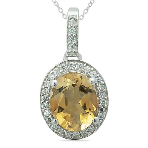 BUY 925 SILVER NATURAL CITRINE GEMSTONE HALO PENDANT