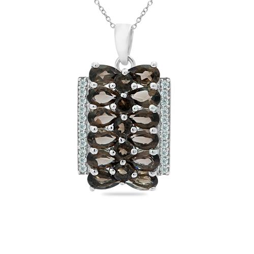 NATURAL SMOKY GEMSTONE CLUSTER PENDANT IN STERLING SILVER