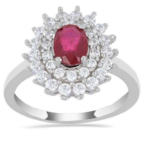 BUY 925 SILVER NATURAL RUBY GEMSTONE STYLISH HALO RING