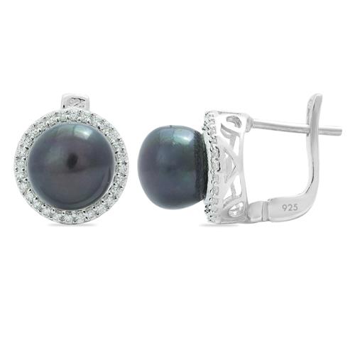 BUY STERLING SILVER NATURAL BLACK FRESHWATER PEARL GEMSTONE  EARRINGS