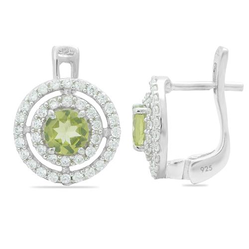 BUY REAL PERIDOT HALO EARRINGS IN 925 STERLING SILVER