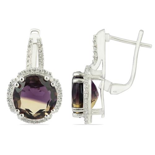 STERLING SILVER SYNTHETIC AMETRINE GEMSTONE BIG STONE EARRINGS
