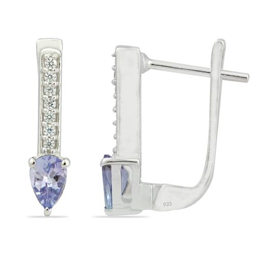 BUY 925 STERLING SILVER NATURAL TANZANITE GEMSTONE CLASSIC  EARRINGS