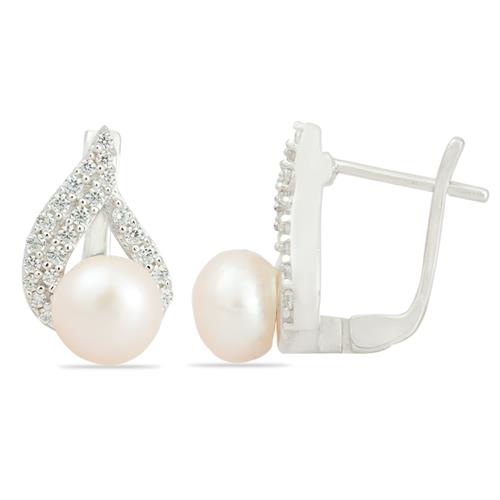 BUY 925 STERLING SILVER NATURAL WHITE FRESHWATER PEARL GEMSTONE EARRINGS