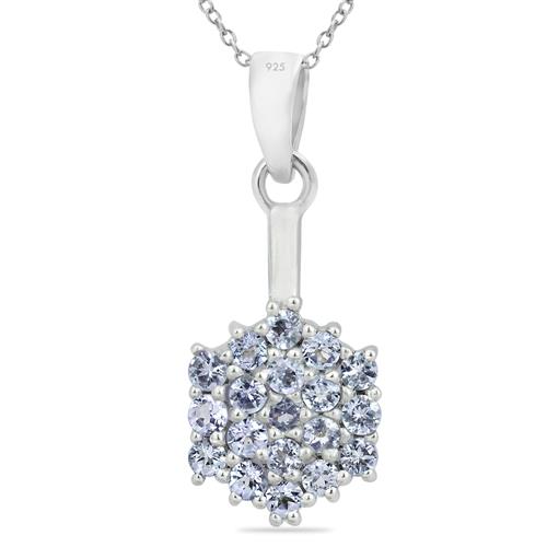 REAL TANZANITE GEMSTONE CLUSTER PENDANT IN 925 SILVER