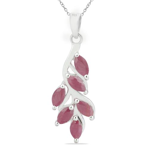 BUY STERLING SILVER REAL RUBY GEMSTONE LEAF PENDANT