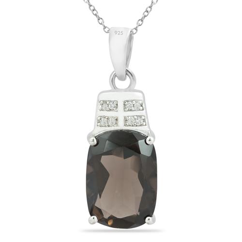 925 STERLING SILVER REAL SMOKY STONE PENDANT IN NATURAL GEMSTONE 