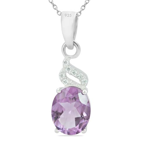 STERLING SILVER GENUINE BRAZILIAN AMETHYST GEMSTONE CLASSIC PENDANT