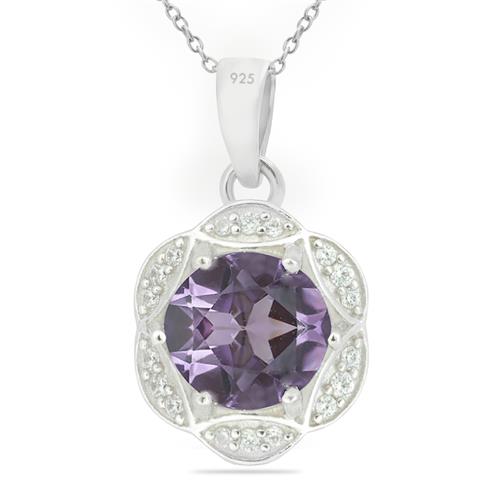 BUY STERLING SILVER SYNTHETIC ALEXANDERITE GEMSTONE HALO PENDANT