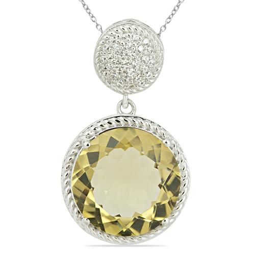 STYLISH 925 STERLING SILVER NATURAL LEMON TOPAZ BIG GEMSTONE PENDANT