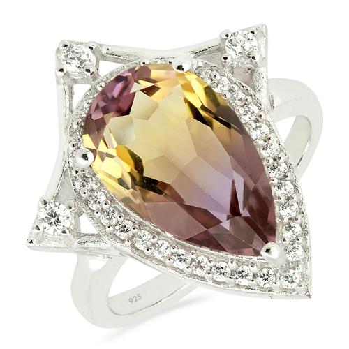 STERLING SILVER  SYNTHETIC AMETRINE GEMSTONE UNIQUE  RING 