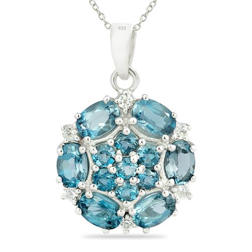 BUY 925 SILVER NATURAL LONDAN TOPAZ GEMSTONE  CLUSTER PENDANT