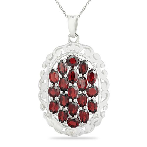 BUY STERLING SILVER NATURAL GARNET GEMSTONE CLUSTER PENDANT