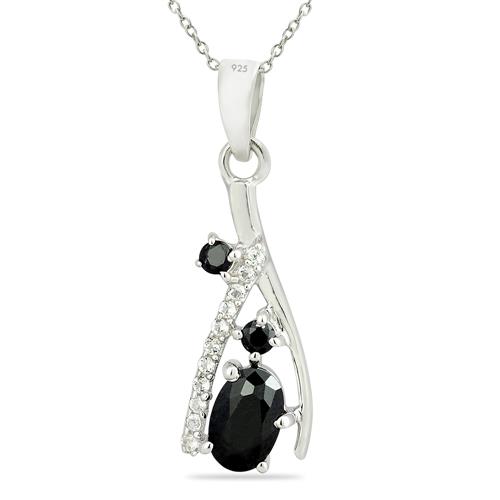 NATURAL BLACK SAPPHIRE GEMSTONE PENDANT IN 925 STERLING SILVER 