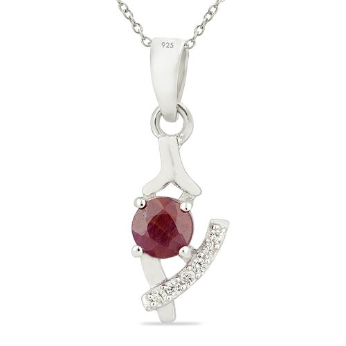 NATURAL INDIAN RUBY CLASSIC PENDANT IN 925 STERLING SILVER 