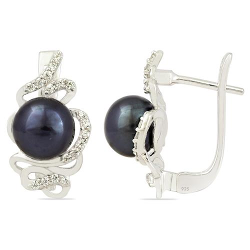 BUY STERLING SILVER BLACK PEARL GEMSTONE EARRINGS