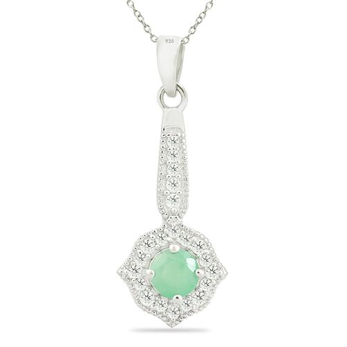 BUY STYLISH 925 STERLING SILVER NATURAL EMERALD HALO PENDANT