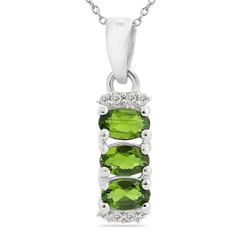 STERLING SILVER NATURAL CHROME DIOPSITE STONE  PENDANT