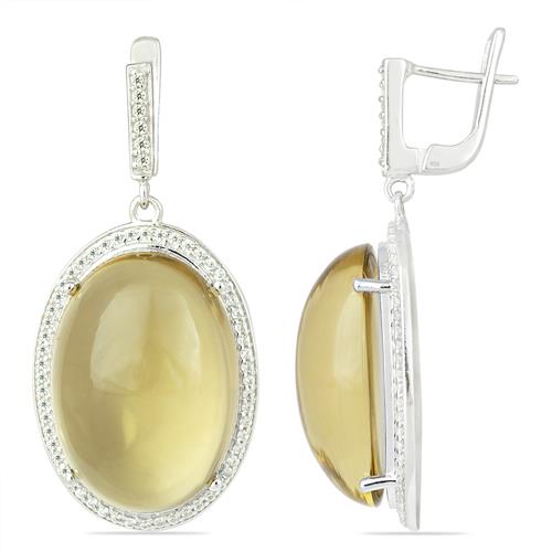 BUY 925 SILVER NATURAL LEMON TOPAZ GEMSTONE BIG STONE EARRINGS