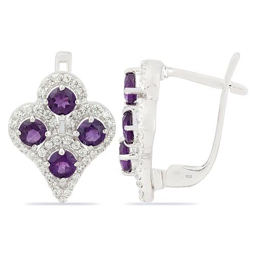 925 SILVER NATURAL AFRICAN AMETHYST GEMSTONE EARRINGS 