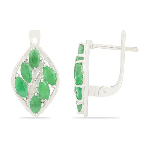 BUY 925 STERLING SILVER NATURAL EMERALD GEMSTONE EARRINGS 