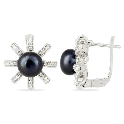 BUY 925 SILVER NATURAL BLACK PEARL GEMSTONE STYLISH  EARRINGS