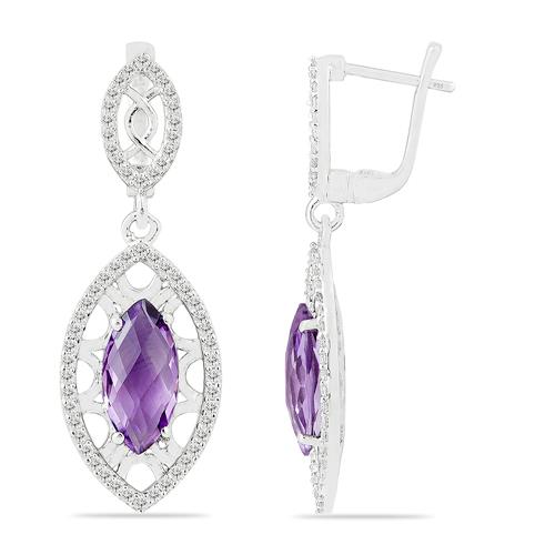 BUY BRAZILIAN AMETHYST GEMSTONE BIG STONE EARRINGS IN 925  SILVER