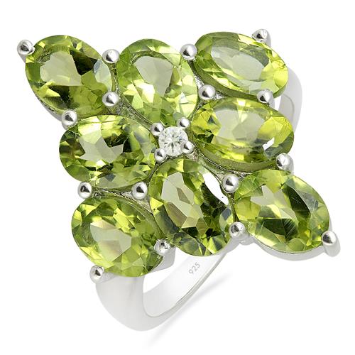 NATURAL PERIDOT GEMSTONE CLUSTER RING IN STERLING SILVER