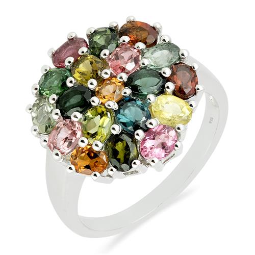 BUY 925 SILVER NATURAL MULTI TOURMALINE GEMSTONE CLUSTER RING