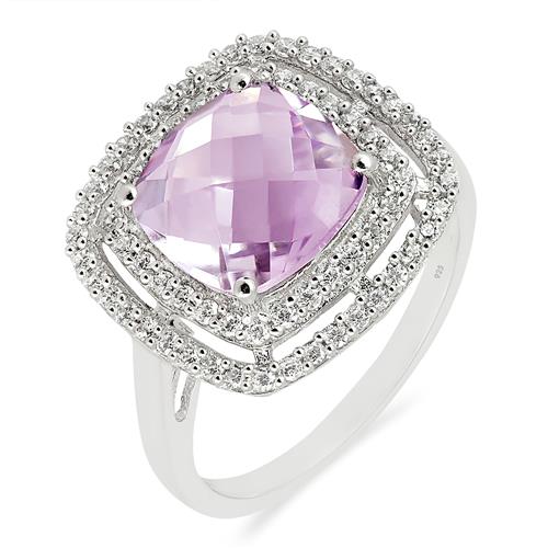 BUY STERLING SILVERT NATURAL PINK AMETHYST GEMSTONE HALO RING