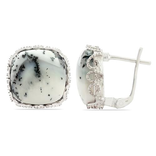 BUY DENDRATIC AGATE GEMSTONE BIG STONE EARRINGS IN 925 SILVER