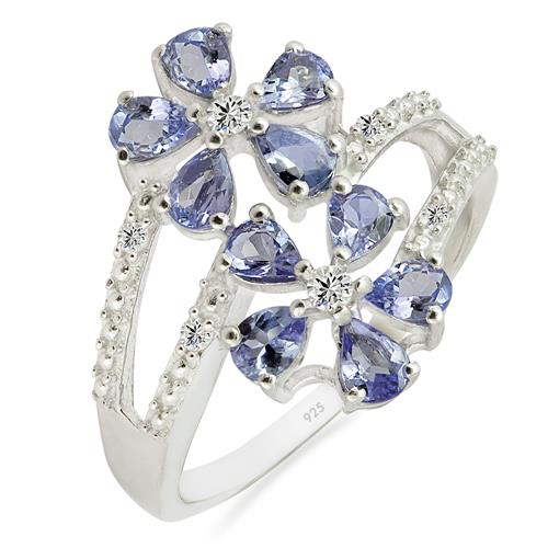 BUY 925 SILVER NATURAL TANZANITE GEMSTONE FLOWER RING