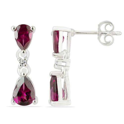 BUY NATURAL RHODOLITE GEMSTONE EARRINGS IN STERLING SILVER